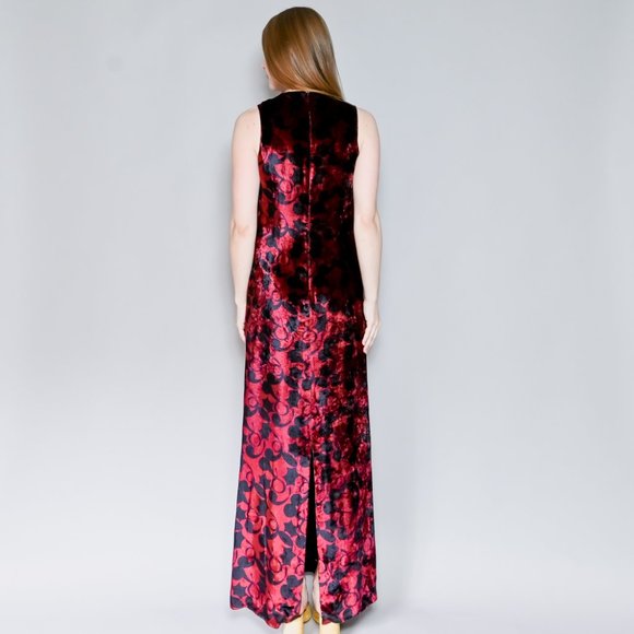 VERSUS VERSACE Vintage  90s Floral Velvet Maxi Dress Sz 42 - Picture 4 of 6